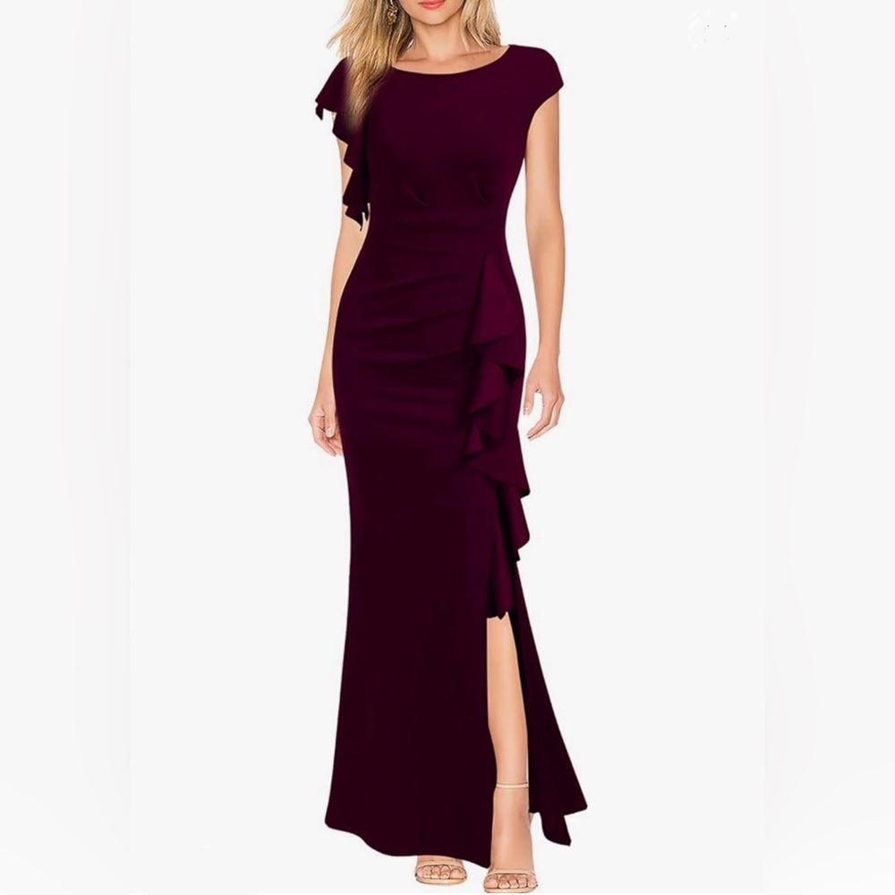 WOOSEA Women Split Bodycon Mermaid Evening Cocktail Long Maxi Dress Size Medium